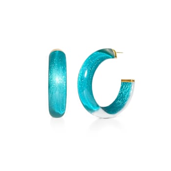 14K Yellow Gold Over Sterling Silver Illusion Acrylic Hoops in Teal