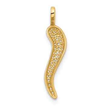 14k Yellow Gold Polished Cubic Zirconia Small Italian Horn Pendant