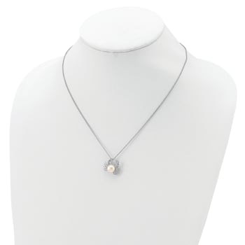 Rhodium Over Sterling Silver Cubic Zirconia and Freshwater Pearl Crab Necklace