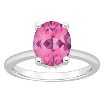 10x8mm Oval Pink Topaz With Diamond Accents Rhodium Over Sterling Silver
Hidden Halo Ring