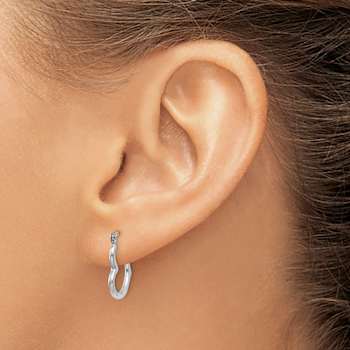 Rhodium Over 14k White Gold 5/8" Heart Shaped Hoop Earrings