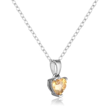 Yellow Citrine Sterling Silver Heart Shape Pendant With Chain