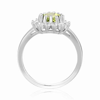 Heart Shape Peridot with White Topaz Accents Sterling Silver Ring, 1.30ctw