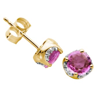 Pink Sapphire 10k Yellow Gold Earrings