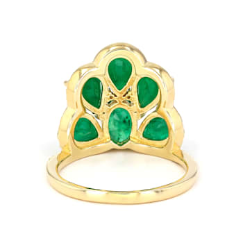 Emerald and Diamond 18K Yellow Gold over Sterling Silver Ring 6.20ctw