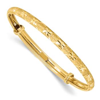 14k Yellow Gold Children's 3.15mm Polished Satin and Diamond-Cut
Adjustable Baby Bangle