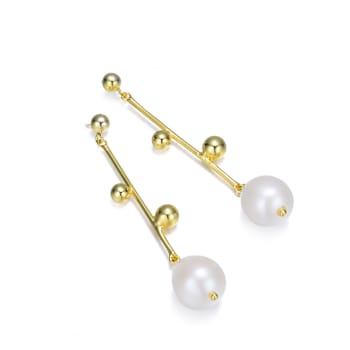 Pear Shape Freshwater Pearl Drop Earrings In 14K Gold Over Sterling Silver