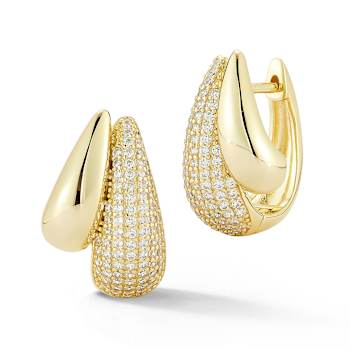 Rachel Zoe Pave Double Teardrop Hoop Earrings in 14K Gold Over Sterling Silver