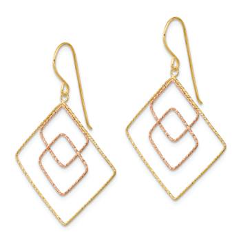 14k Two-tone Diamond-Cut Graduated Square Dangle Earrings