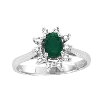 0.61ctw Oval Emerald and Diamond Halo Ring in 14k White Gold
