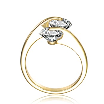Clear Cubic Zirconia, 14k Yellow Gold Over Sterling Silver Bypass Ring 2.5ctw
