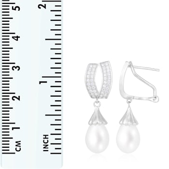8-9mm White Cultured Freshwater Pearl and Cubic Zirconia Rhodium Over
Sterling Silver Earrings