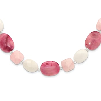 Sterling Silver Pink Agate, Quartz, Jadeite, Crystal with 2-inch
Extension Necklace