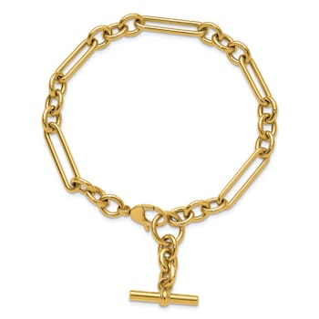 14K Yellow Gold Paperclip and Round Link 8 inch Toggle Bracelet