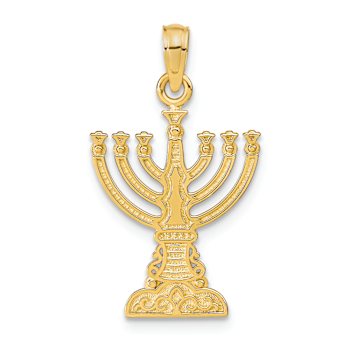 14k Yellow Gold Textured Menorah Pendant