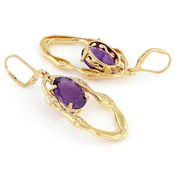 Amethyst Oval And White Topaz Dangle Earrings In 18K Gold Over Sterling
Silver 13.25ctw