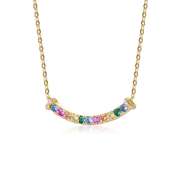 Multi-Color CZ Bar Necklace In 14K Gold Over Sterling Silver