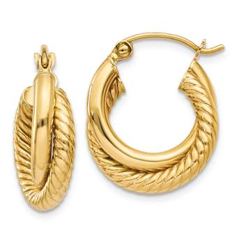 14K Yellow Gold 1/2" Polished Twisted Double Hoop Earrings