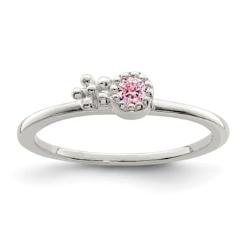 Sterling Silver Polished and Beaded Pink Cubic Zirconia Flower
Children's Ring