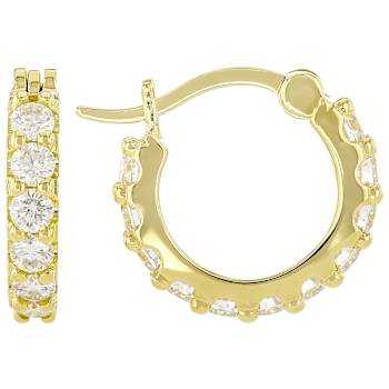 Round Moissanite Hoop Earrings In 14K Gold Over Sterling Silver