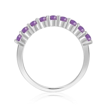 Round Amethyst Sterling Silver Anniversary Style Stackable Band Ring, 0.60ctw