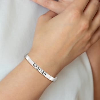 Sterling Silver Believe Antiqued Cuff Bracelet