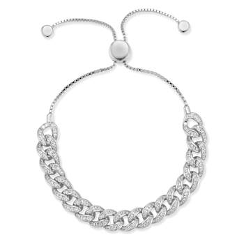 Rachel Zoe CZ Curb Link Adjustable Bracelet in Rhodium Over Sterling Silver