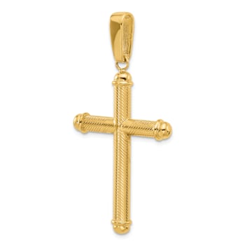 14k Yellow Gold Polished and Textured Cross Pendant