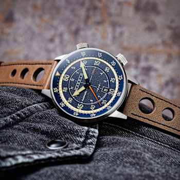 Cadola Rally Timer Blue Dial White Bezel Tan Stainless Steel Band
Automatic Watch