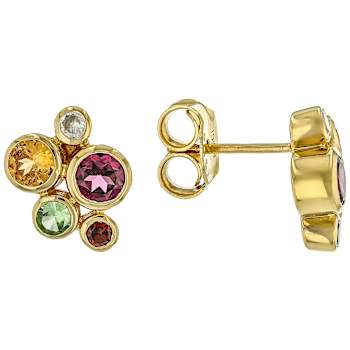Multi-Garnet Stud Earrings In 18K Gold Over Sterling Silver