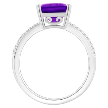 10x8mm Emerald Cut Amethyst and 1/10 ctw Diamond Rhodium Over Sterling
Silver Ring