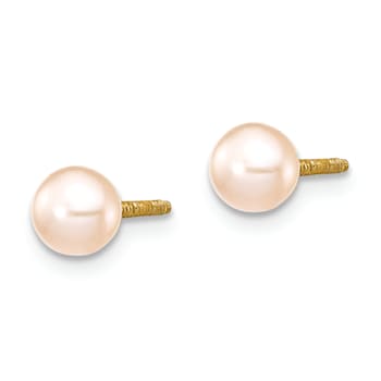 14K Yellow Gold 4-5mm Pink Freshwater Cultured Pearl 5.5 Inch Bracelet
and Earrings Set