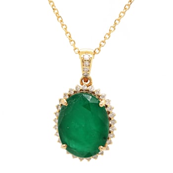 6.89 Ctw Emerald and 0.25 Ctw White Diamond Pendant in 14K YG
