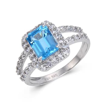 Blue Topaz with White Topaz Accents Sterling Silver Ring, 2.97ctw