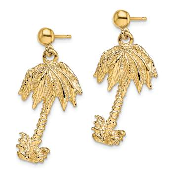 14K Yellow Gold Textured Palm Tree Dangle Earrings