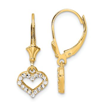 14k Two-tone Diamond-cut Heart Dangle Earrings
