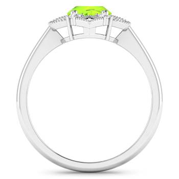 1.25ctw Green Peridot and Diamond 14K White Gold Halo Ring