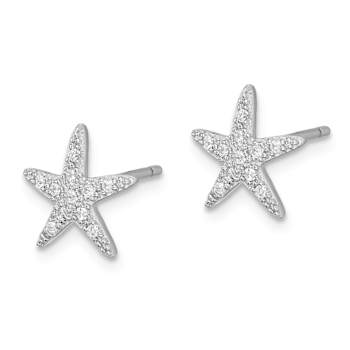 Rhodium Over Sterling Silver Cubic Zirconia Micro Pave Starfish Post Earrings