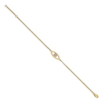 14k Yellow Gold I2/I-J Diamond Evil Eye 2 Strand Bracelet 0.13ctw