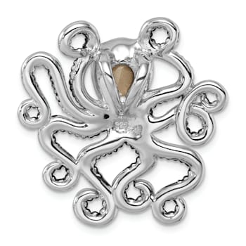 Rhodium Over Sterling Silver Polished Blue Crystal Octopus Chain Slide Pendant
