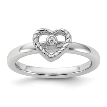 Sterling Silver Stackable Expressions Heart Diamond Ring 0.015ctw