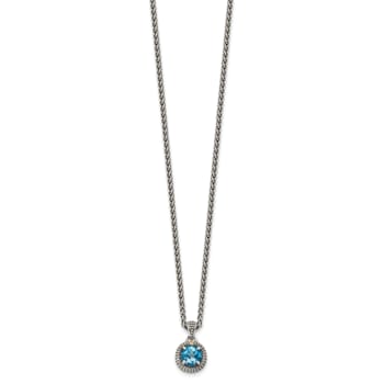 Sterling Silver Antiqued with 14K Accent Blue Topaz Necklace