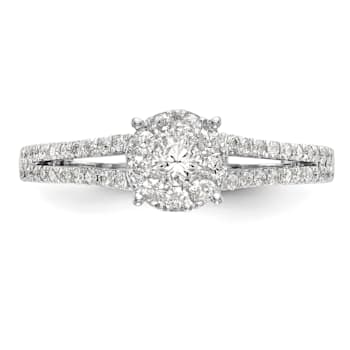Rhodium Over 14K White Gold Lab Grown Diamond Cluster Engagement Ring 0.475ctw