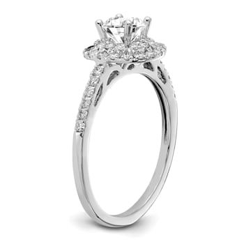 Rhodium Over 14K White Gold Diamond Complete Double Halo Engagement Ring 0.92ctw