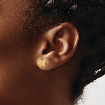 14k Yellow Gold Polished and Textured Butterfly Stud Earrings