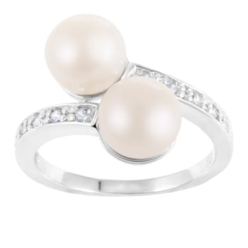 White Cultured Freshwater Pearl Ring Rhodium Over Silver