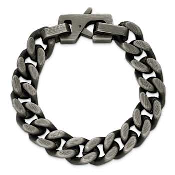 Stainless Steel Antiqued and Brushed 14mm Curb Link Bracelet