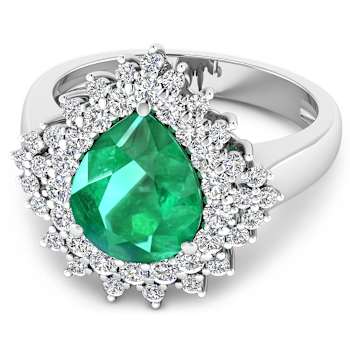 3.74ctw Green Emerald and Diamond 14K White Gold Halo Ring