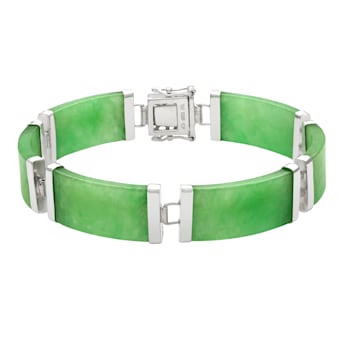Sterling Silver 24X11MM Dyed Green Jadeite Link Bracelet