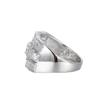 White Cubic Zirconia Platinum Over Sterling Silver Three Row Band Ring 4.62ctw